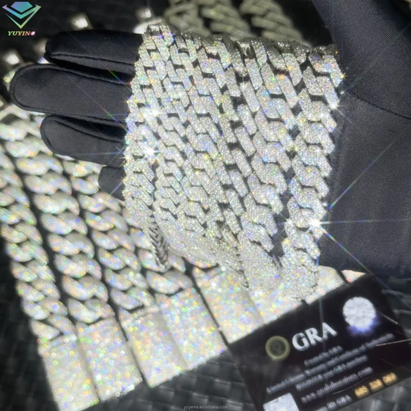 VVS Diamond 2rows 8mm 10mm 12mm 15mm S925 Silver GRA Moissanite Necklace Mans Hiphop Cuban Link Chain for Fashion Jewelry - Image 5