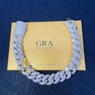 Fashion Style 12mm Two Row 925 Solid Silver Iced Out Hip Hop Fire Jewelry VVS  Moissanite Best Quality Cuban Link Chain Bracelet