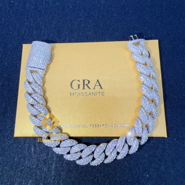 Fashion Style 12mm Two Row 925 Solid Silver Iced Out Hip Hop Fire Jewelry VVS  Moissanite Best Quality Cuban Link Chain Bracelet