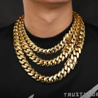 Cubana Heavy 20mm 10K 14K 18K Real Gold Plated Fashion Cuban Link Chain Luxury Miami Hip Hop Jewelry Choker Necklace for Men
