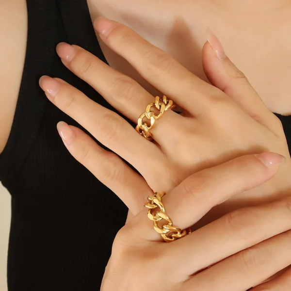 Free Design Colorfast Trendy Metal Chain Ring Open Ring Stainless Steel Jewelry - Image 5