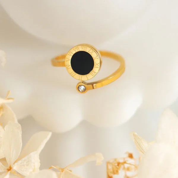 Roman Digital Acrylic Ring with Open Set Zircon Stainless Steel 18k Gold Plated Ring - Image 3