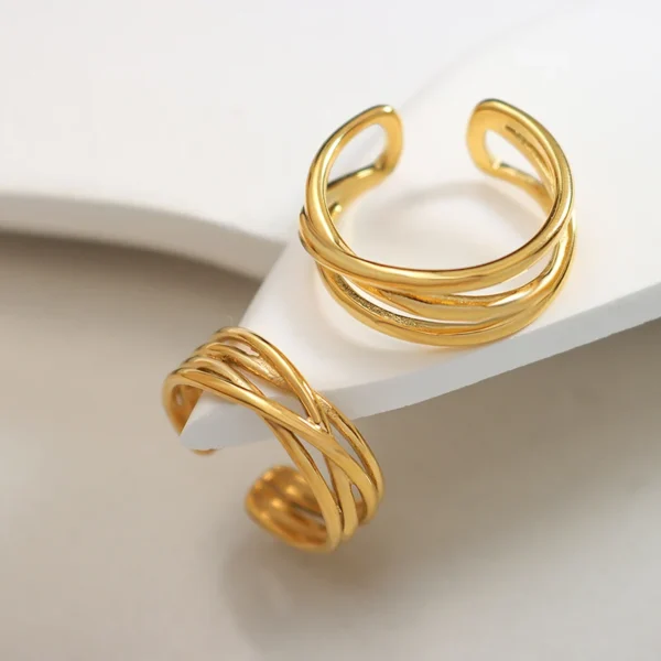 French Overlapping Geometric Ring Multilayer Stainless Steel Ring - Image 2