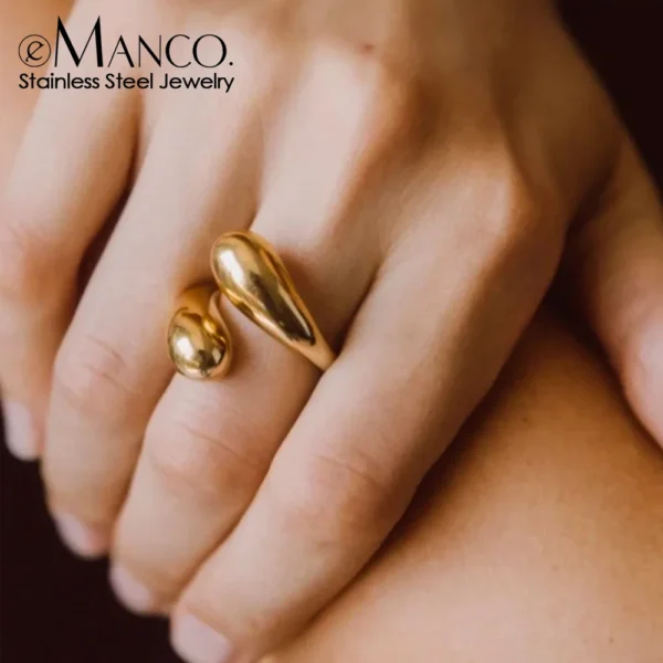 EManco Double Crossover Ring Glossy Feather Design Rings 316 Stainless Steel Women's Fashion Jewelry