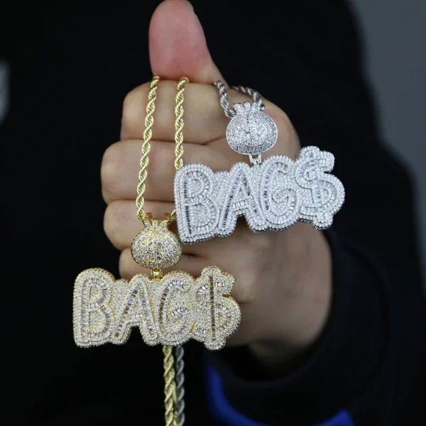 High Quality Hip Hop Dollar $ Money Bag Letter Pendant Necklace for Men Iced Out Bling CZ With Rope Chain Jewelry - Image 5