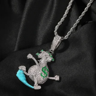 UWIN New Design Cute Enamel Dollar Sign Pendant Running Money Bag with Cash Silver Color Cartoon Pendant