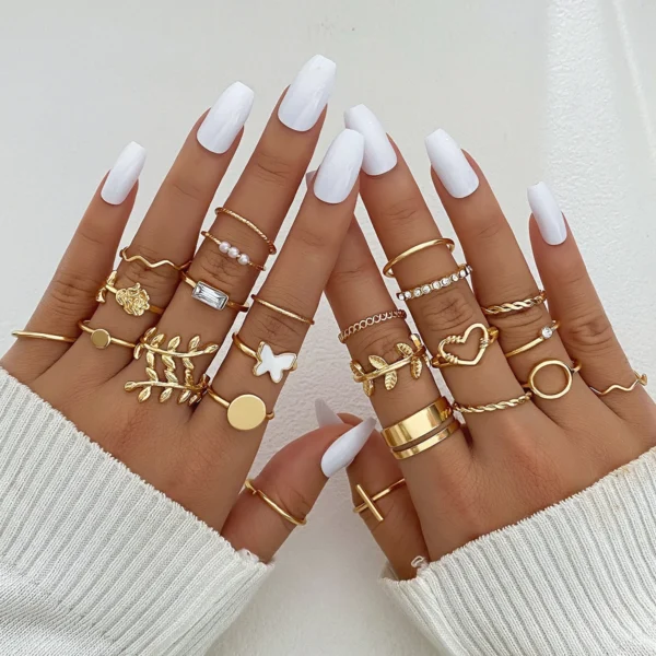Fashion Gold Moon Snake Ring Vintage Punk Black Heart Butterfly Rings Set for Women Accessories Jewelry Gift - Image 3