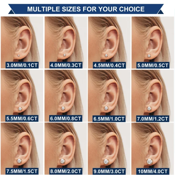 Luxury Mossanite Jewelry 3mm-11mm Classic Screw Back Gold 925 Sterling Silver VVS Moissanite Diamond Stud Earrings for Men Women - Image 2