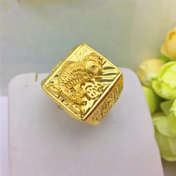Dropshipping Luxury Gold 14K Ring for Men Wedding Anniversary Jewelry Delicate Lucky Hand Rings for Man Male Birthday Gifts - Image 5