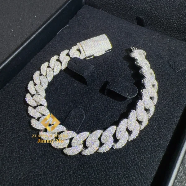 Fashion Style 12mm Two Row 925 Solid Silver Iced Out Hip Hop Fire Jewelry VVS  Moissanite Best Quality Cuban Link Chain Bracelet - Image 3