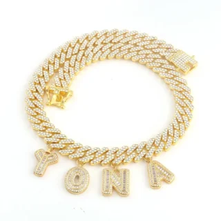 Diamond Cuban Link Chain Custom Alphabet Initial Letter Name Plate baguette Necklace