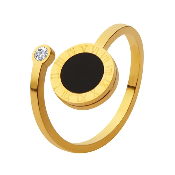 Roman Digital Acrylic Ring with Open Set Zircon Stainless Steel 18k Gold Plated Ring - Image 6