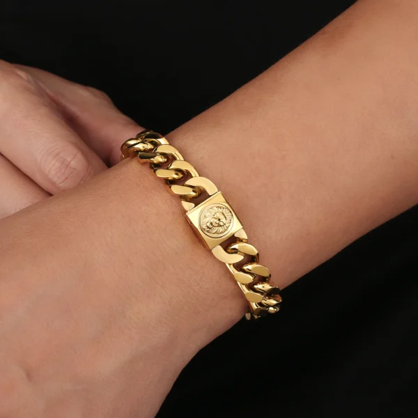 Wholesale 12mm Lion Clasp Miami Big Thick Cuban Chain 18k Gold Plated Stainless Steel Cuban Link Bracelet Necklace for Men Women - Image 2