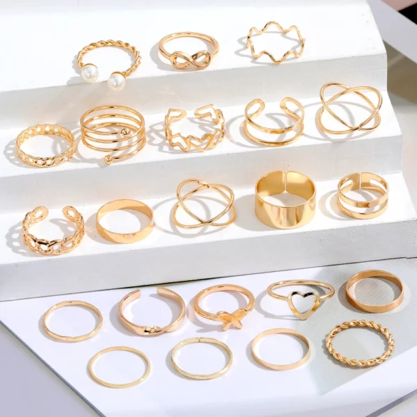 2023 New Trendy 23Pcs/Set Gold Plated Shinny Butterfly Rings Sets Fashion  Knuckle Ring Jewelry Set - Image 4