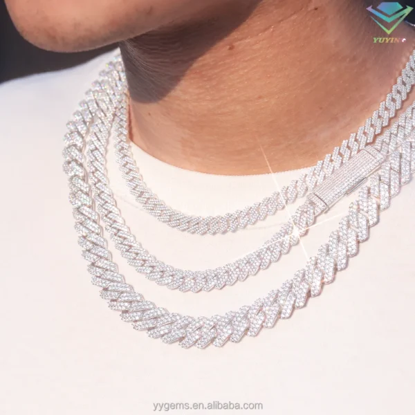 VVS Diamond 2rows 8mm 10mm 12mm 15mm S925 Silver GRA Moissanite Necklace Mans Hiphop Cuban Link Chain for Fashion Jewelry - Image 3