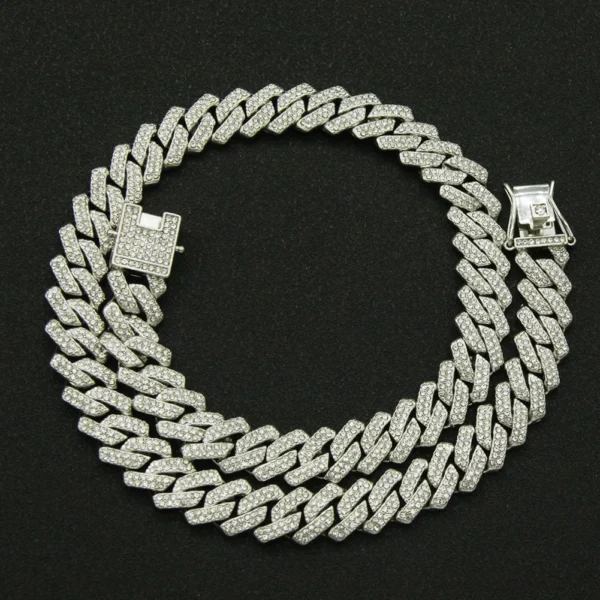 Wholesale 12mm Gold Cuban Link Chain Crystal Rhinestone Rose Gold Plating Miami Cuban Link Chain Necklace Chains for Men Jewelry