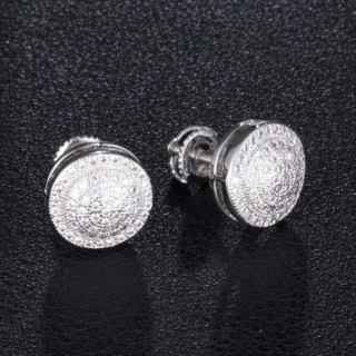 Brass Micro Zircon CZ Paved Square Earrings Hip Hop Male Stud Earrings