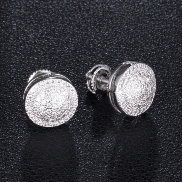 Brass Micro Zircon CZ Paved Square Earrings Hip Hop Male Stud Earrings