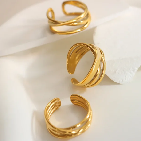 French Overlapping Geometric Ring Multilayer Stainless Steel Ring - Image 3