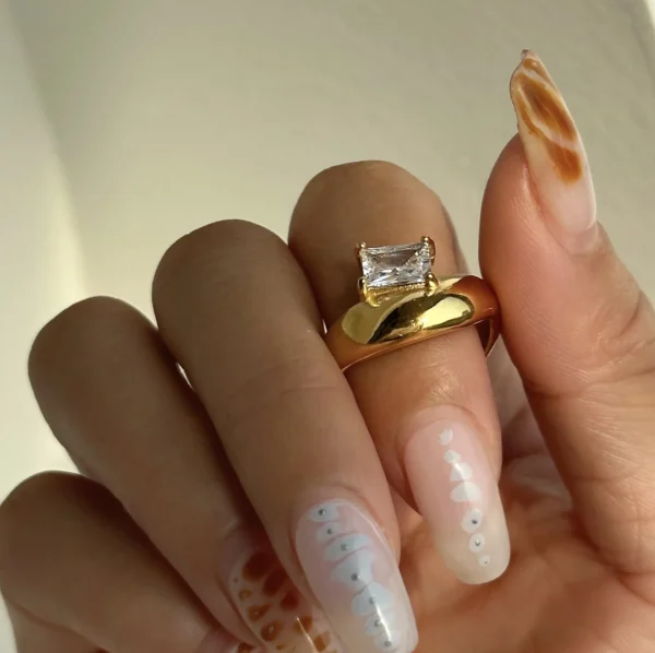 High Quality Vintage 18K Gold Plated Simple Waterproof Ring Stainless Steel Rectangle Zirconia Chunky Cambered Rings YF4092 - Image 6