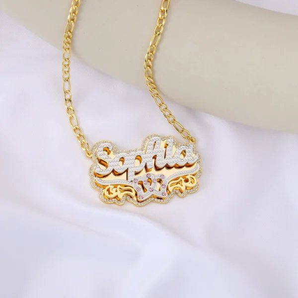 WinWinWin Custom Any Name Jewelry 18K Plated Two Tone Gold Personalized Double Plated 3D Name Necklace - Image 3