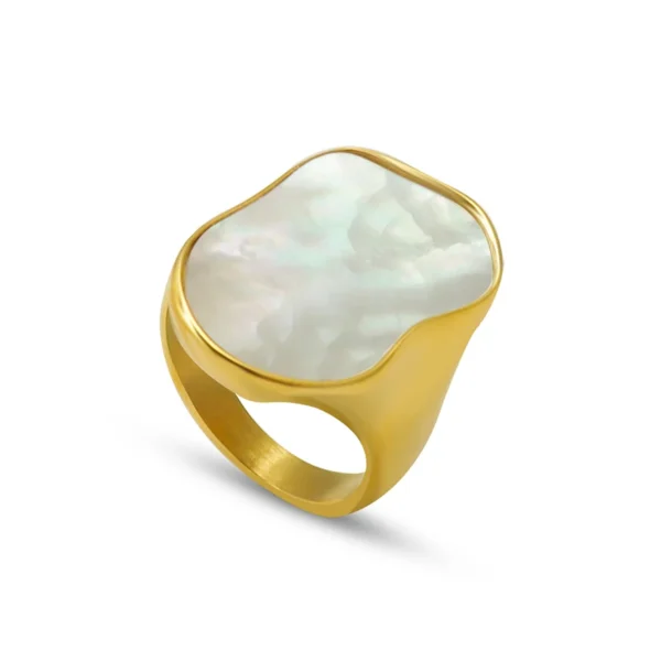 French Choker18k Gold Handmade Unique Shaped White Shell Ring Hand Ornaments Titanium Steel Jewelry Ring Wholesale - Image 6