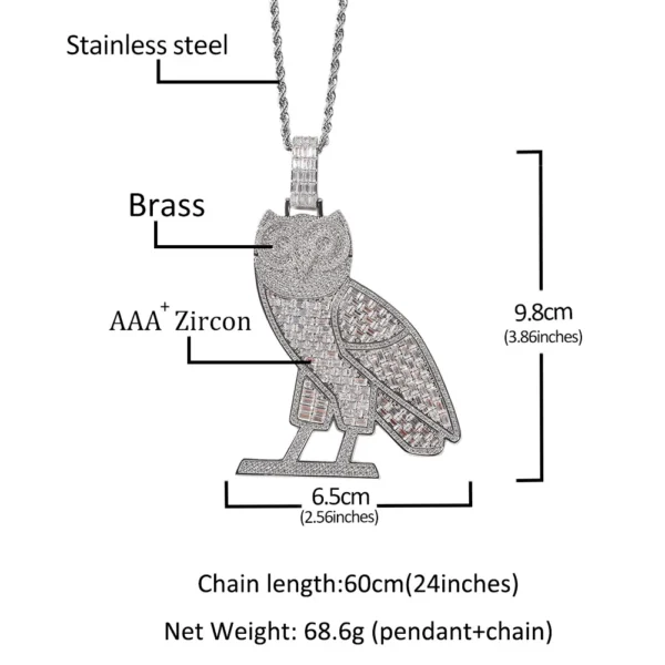 Iced Out Bling Rectangle Cubic Zirconia Hip Hop Bling Animal Pendant Men Necklace - Image 3