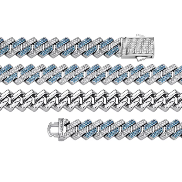 2021 Luxury 10mm Silver Gold Blue Cuban Link Chain Hip Hop Jewelry Cuban Bracelet - Image 3