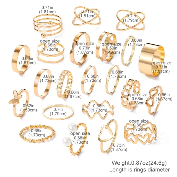 2023 New Trendy 23Pcs/Set Gold Plated Shinny Butterfly Rings Sets Fashion  Knuckle Ring Jewelry Set - Image 5
