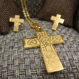 316L Stainless Steel  Cross Pendant Earring  Jewelry Wedding Party,cross Mother's love Gift  Necklace Set for Women