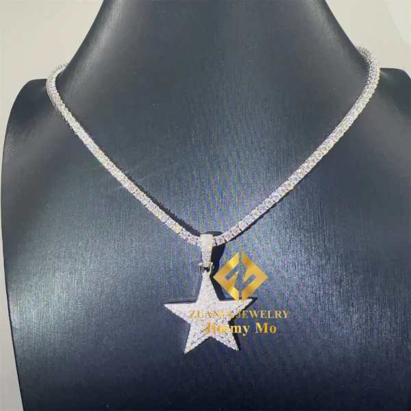 Bulk Stock Iced Out Shining Jewellery Hip Hop Pendant 925 Silver White Gold VVS1 Moissanite Diamond Five Star Pendant