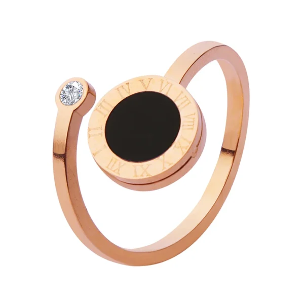 Roman Digital Acrylic Ring with Open Set Zircon Stainless Steel 18k Gold Plated Ring - Image 5