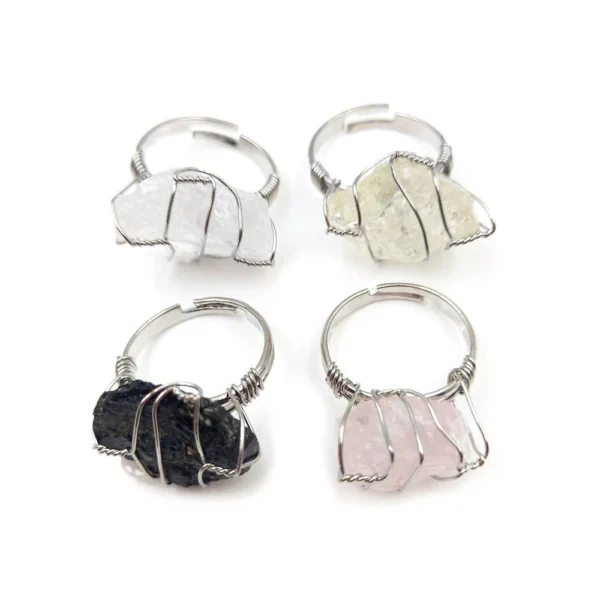 Natural Raw Crystal Jewellery Adjustable Spiritual Hand Wire Wrap Healing Ring Quartz Rough Stone Silver Plated Jewelry for Girl - Image 6