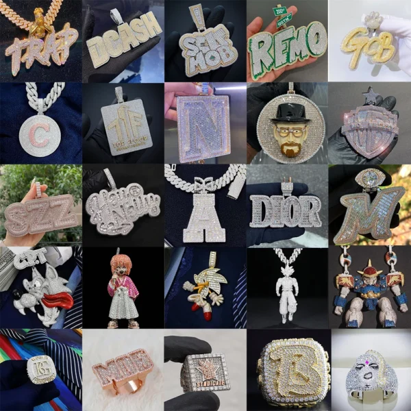 Hip Hop Jewelry Mens Iced Out Custom Letter Pendant 925 Sterling Silver VVS Moissanite Diamond Number Name Initial Logo Pendant - Image 2