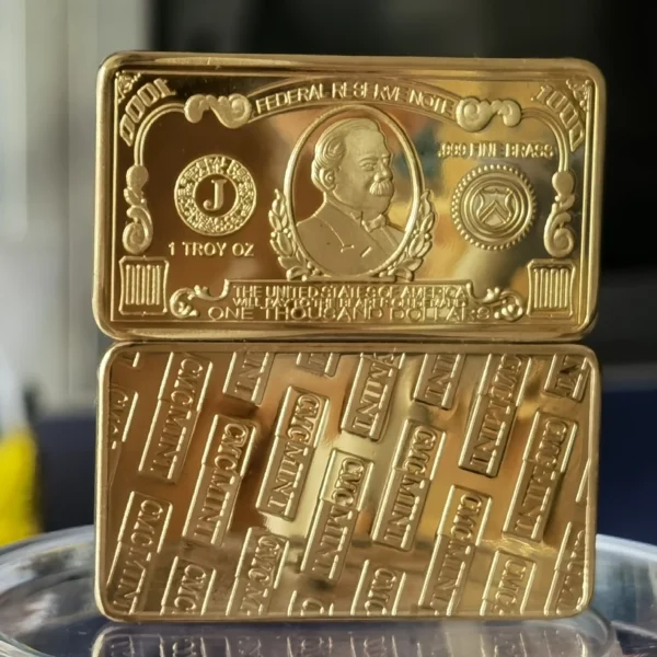 Brass Engraving 1 oz 999 Fine Brass Bullion $1000 USA Money Dollar Bill Bars B45B - Image 5