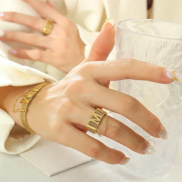 Hip Hop M Letter Ring Stainless Steel Chain Tassel Ring - Image 5