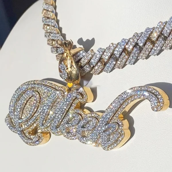 Custom Initial Name Pendant Customized Logo Full Iced Out Charm S925 VVS D Moissanite Diamond Letter Chain for Men and Women