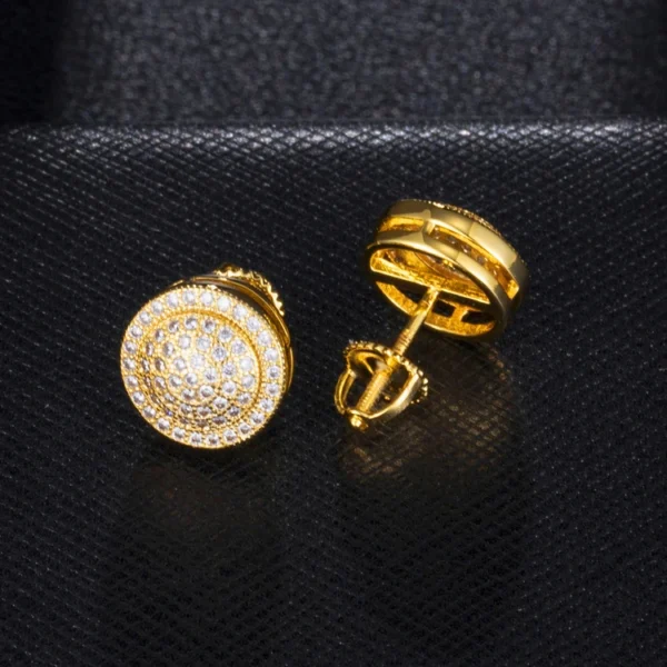 Brass Micro Zircon CZ Paved Square Earrings Hip Hop Male Stud Earrings - Image 2