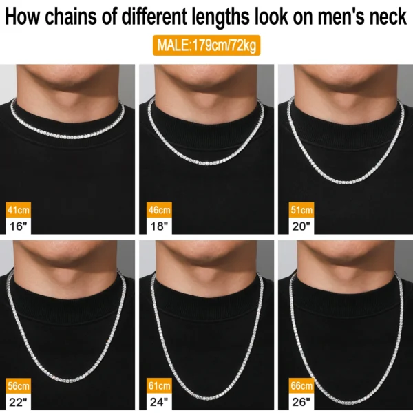 Moissanite Tennis Necklace 2/3/4/5mm D/VVS1 GRA Certificate 14K Gold Plated 925 Silver Hypoallergenic Men Jewelry Gift Chain - Image 5