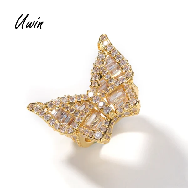 UWIN Baguette Butterfly Ring CZ Diamond Gold Plated Finger Ring for Men and Women Iced Jewelry - Image 6