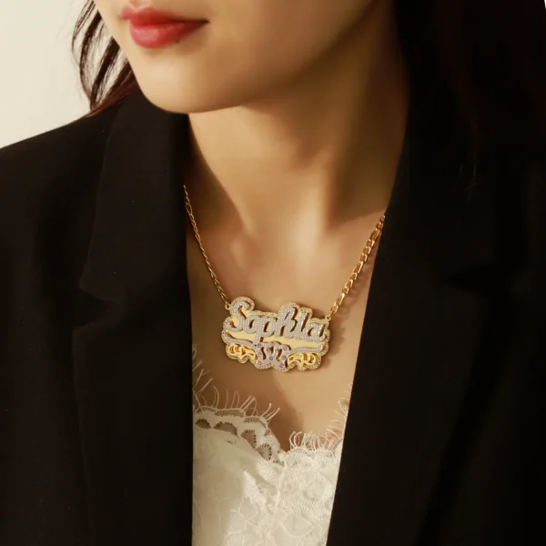 WinWinWin Custom Any Name Jewelry 18K Plated Two Tone Gold Personalized Double Plated 3D Name Necklace - Image 2