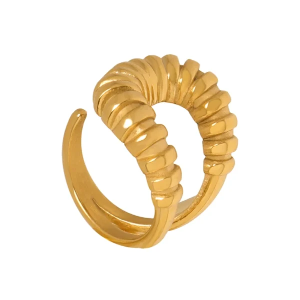 High Quality Cheap Threaded Ring Stainless Steel Gold Plated Irregular Geometric Opening Ring Jewelry - Image 6