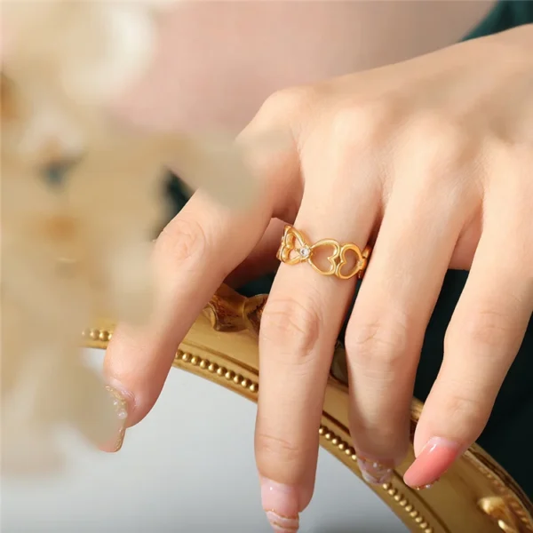 Factory Bulk Supply Customizable Aesthetic Stainless Steel Jewelry Ring 18K Gold Plated Zircon Design Wholesale Adjustable - Image 5