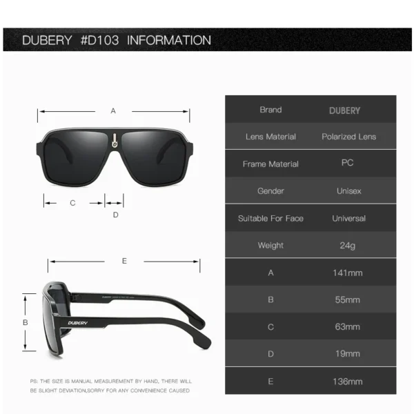 DUBERY Sunglasses Men Polarized UV400 High-Quality Fashion TAC Mirror PC Frame Ultralight Men Sun Glasses Outdoor D103 - Image 4