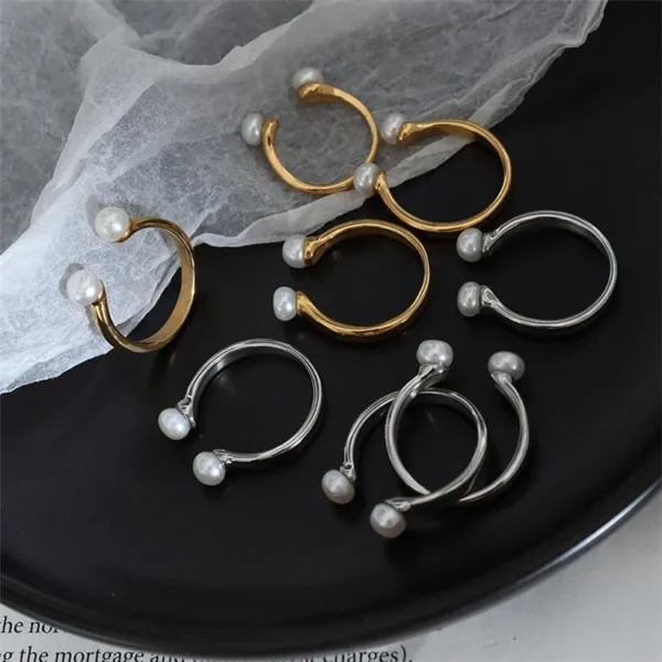 Hot Selling Fashion New Trend Baroque Freshwater Pearls U Shape Adjustment 18K Gold Plated Ring for Women - Image 2