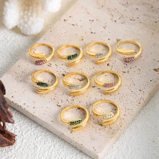 Open Ring Personalized Party Crystal Snake Ring 18k Gold Plated Stainless Steel Wholesale Jewelry Supplier