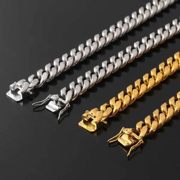 Mens Hiphop Necklace Jewelry Women 18k Gold Pvd Plated 316l Surgical Titanium Non Tarnish Stainless Steel Miami Cuban Link Chain - Image 3
