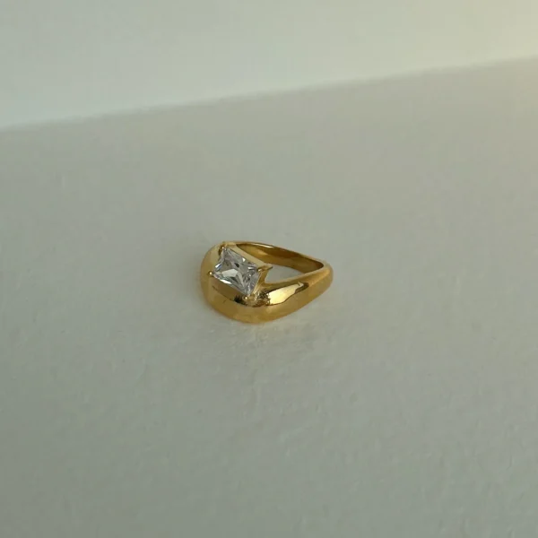 High Quality Vintage 18K Gold Plated Simple Waterproof Ring Stainless Steel Rectangle Zirconia Chunky Cambered Rings YF4092 - Image 2