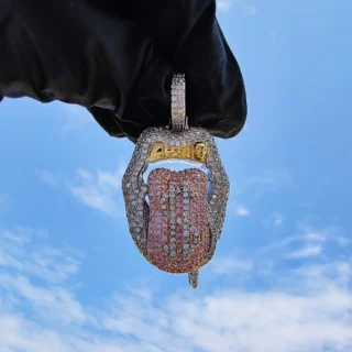 Tongue Shape Dollar Sign Iced Out Money Lips Pendants Hip Hop