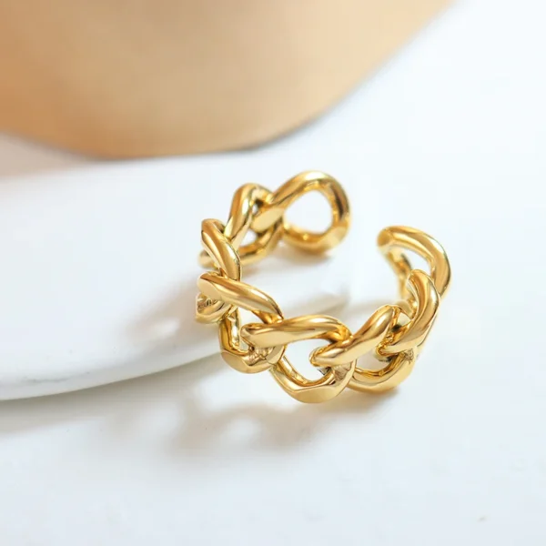 Free Design Colorfast Trendy Metal Chain Ring Open Ring Stainless Steel Jewelry - Image 3